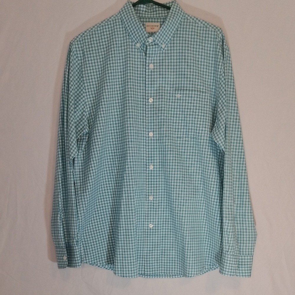 Dockers Men's Teal Checkered Button Down Shirt Size‎ L